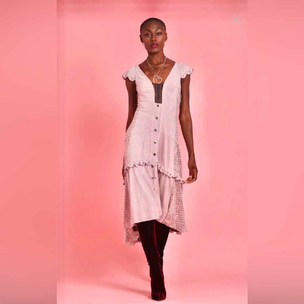 Byron Lars Vegan Suede Hi-Lo Dress – pale pink– Size 4 – NWT - Picture 13 of 16